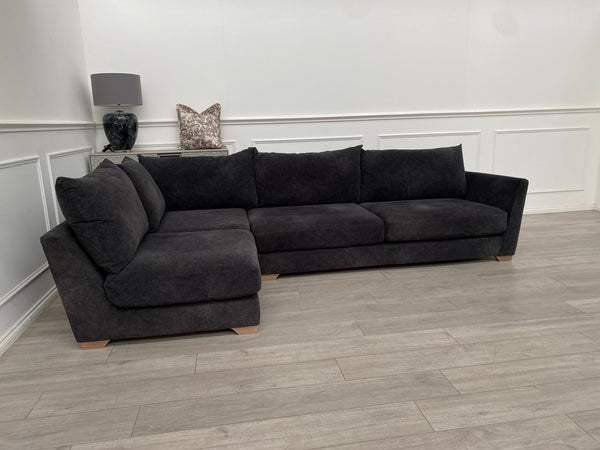 Dark Grey Fabric Corner Sofa Full Back Cushions