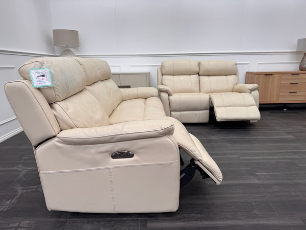 Komodo Relax Station 3 & 2 Seater Cream Leather Power Recliner Headrest Sofa Set