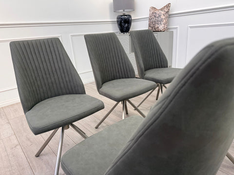 Grigio set of 6 Grey Swivel Suede Dining Chairs