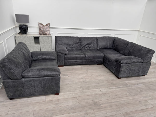 Linara Corner Sofa  & Armchair Dark Grey Aniline Leather 3/CNR/1