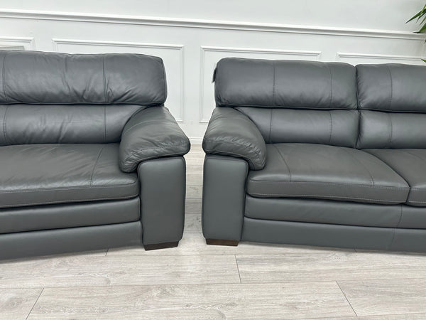 Cozee Dark Grey Leather 3+2 Seater Sofa Set