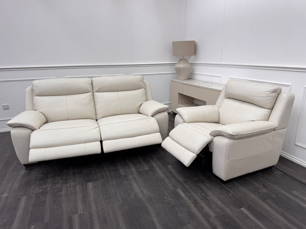 Starlight White Leather 3 Seater & Armchair Power Recliner Power Headrest Sofa Set