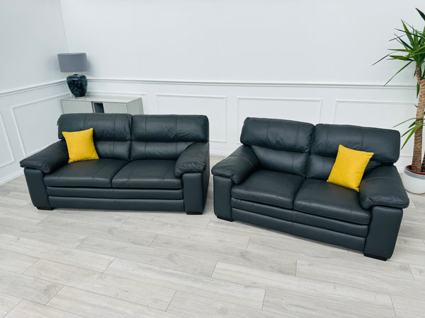 Cozee Dark Grey Leather 2.5+2 Seater Sofa Set