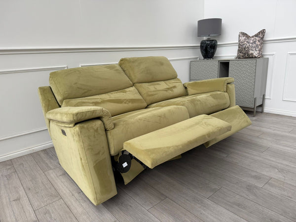 G Plan Thornbury 3 Seater Sofa Olive Velvet Power Recliner & Headrest & Lumbar