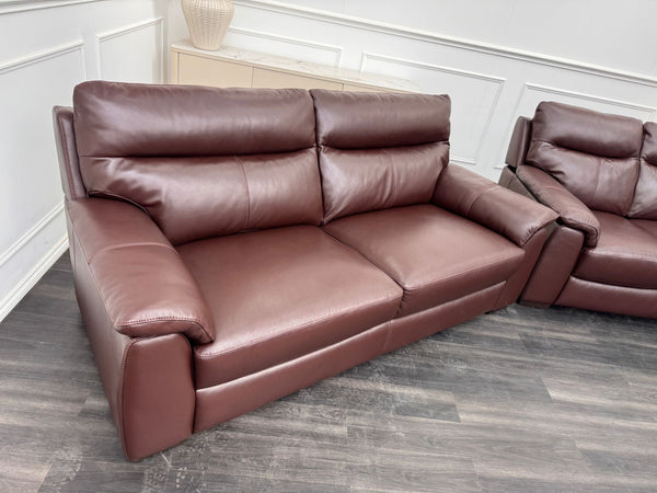 Brown Leather 3 & 2 Seater & Armchair Static Sofa Set