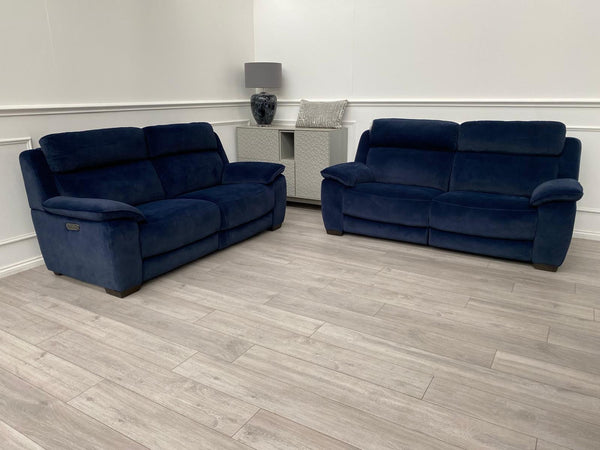 Furniture Village Starlight 3+2 Seater Sofa Set Power Seat + Headrest Navy