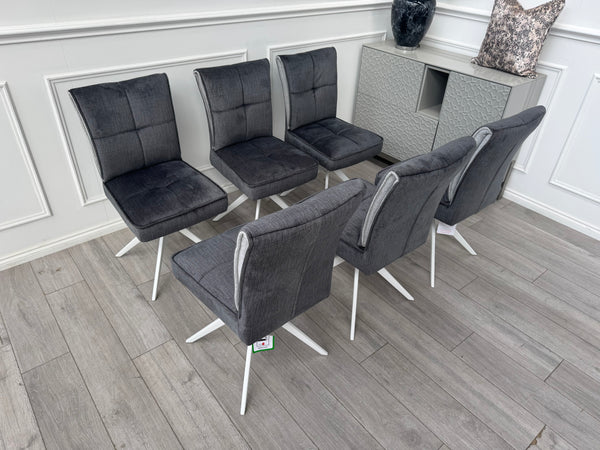 Glacier Swivel Dining Chairs Dark Grey Fabric