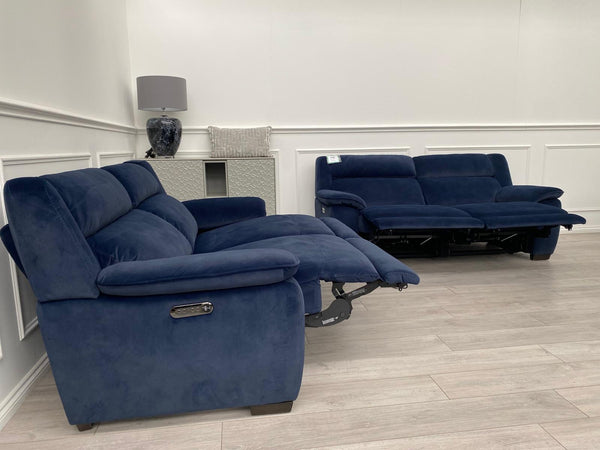 Furniture Village Starlight 3+2 Seater Sofa Set Power Seat + Headrest Navy