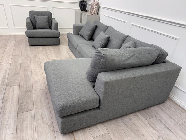 Grey Fabric Corner Sofa And Armchair Sofa Set