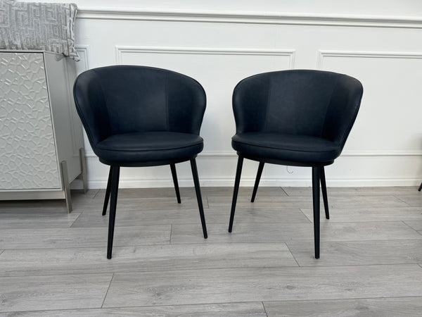 Hela Pair of 2 Navy Faux Leather Dining Chairs