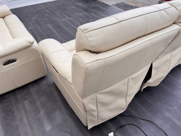 Komodo Relax Station 3 & 2 Seater Cream Leather Power Recliner Headrest Sofa Set