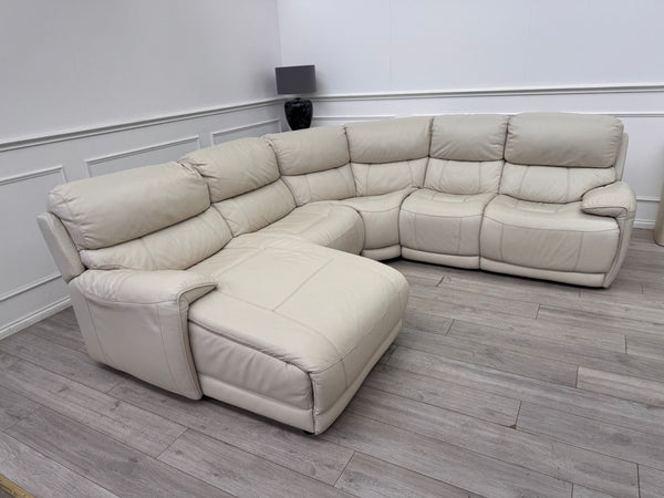 Link Large Cream Leather Corner Sofa Power Recliner