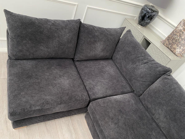 Dark Grey Fabric Corner Sofa Full Back Cushions