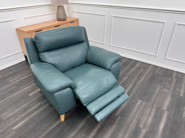 Missouri Lake Green Leather Power Recliner Fabric Armchair