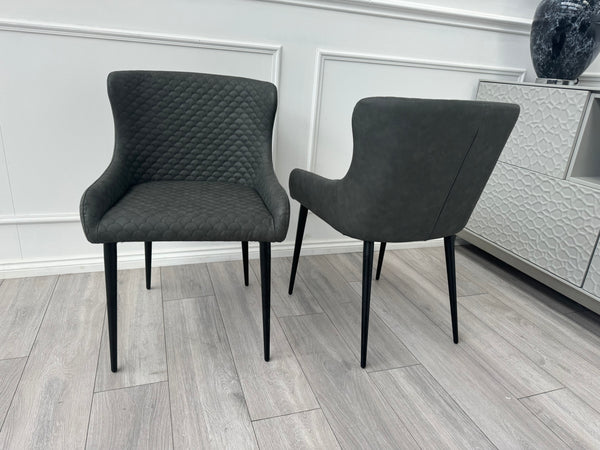 Hanoi Dark Charcoal Grey Faux Leather Pair of Dining Chairs