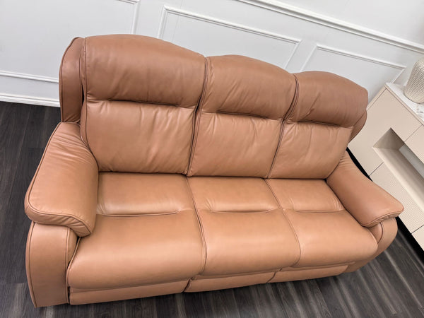 Parker Knoll Boston Light Brown Leather Static 3 Seater Sofa