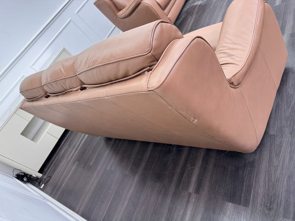 Parker Knoll Boston Light Brown Leather Static 3 Seater Sofa