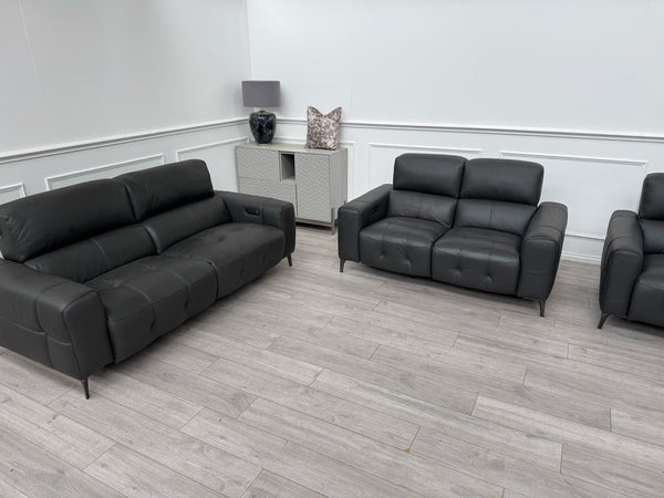New York Power Recliner 3&2 + Armchair Sofa Set Grey Leather