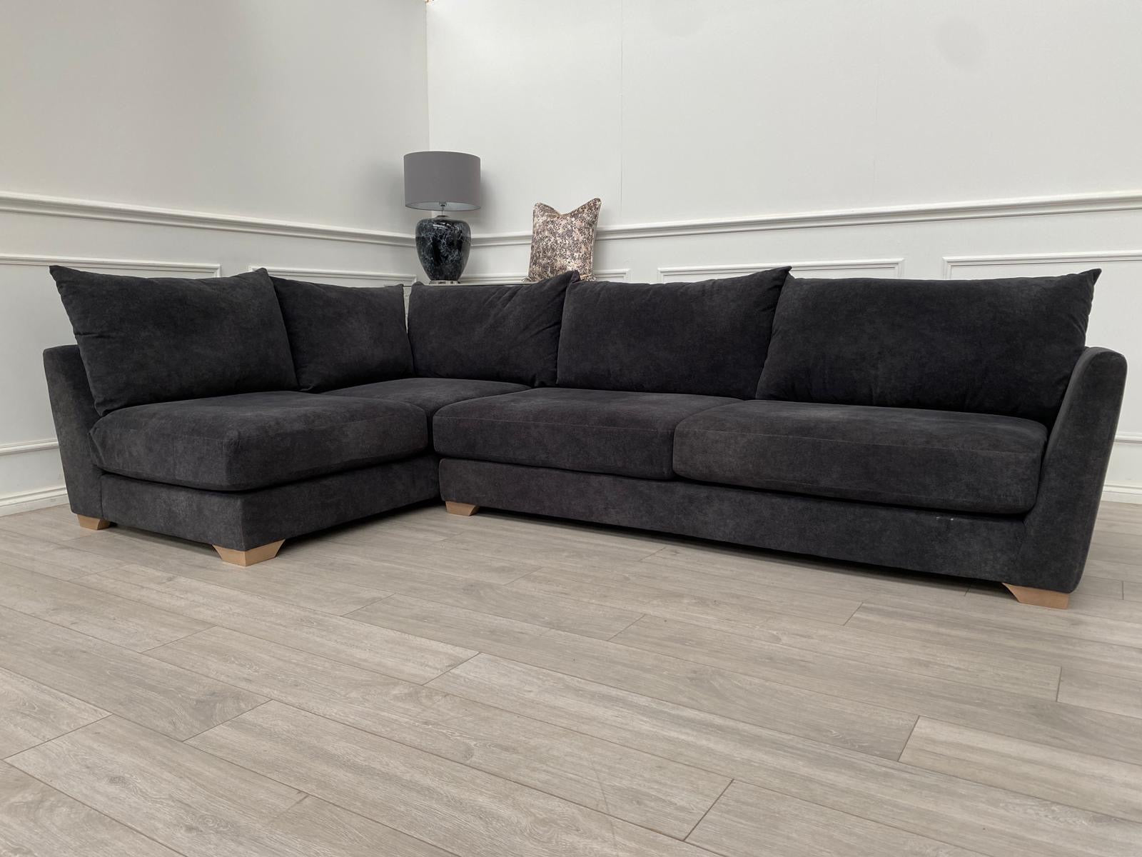 Dark Grey Fabric Corner Sofa Full Back Cushions