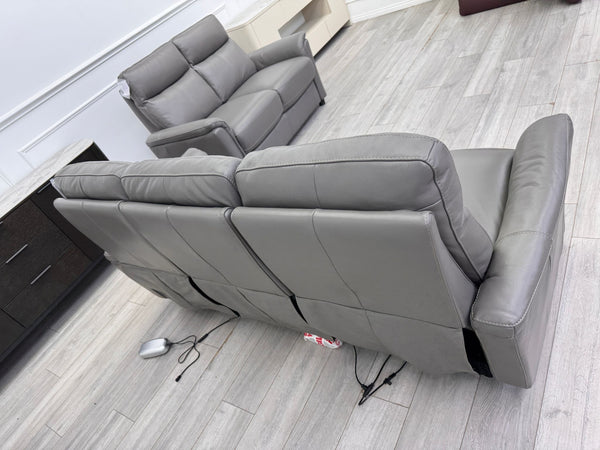 Piccolo Grey Leather 3 & 2 Seater Power Recliner Sofa Set