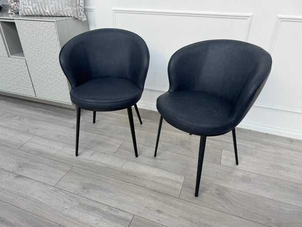 Hela Pair of 2 Navy Faux Leather Dining Chairs