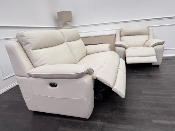 Starlight White Leather 3 Seater & Armchair Power Recliner Power Headrest Sofa Set