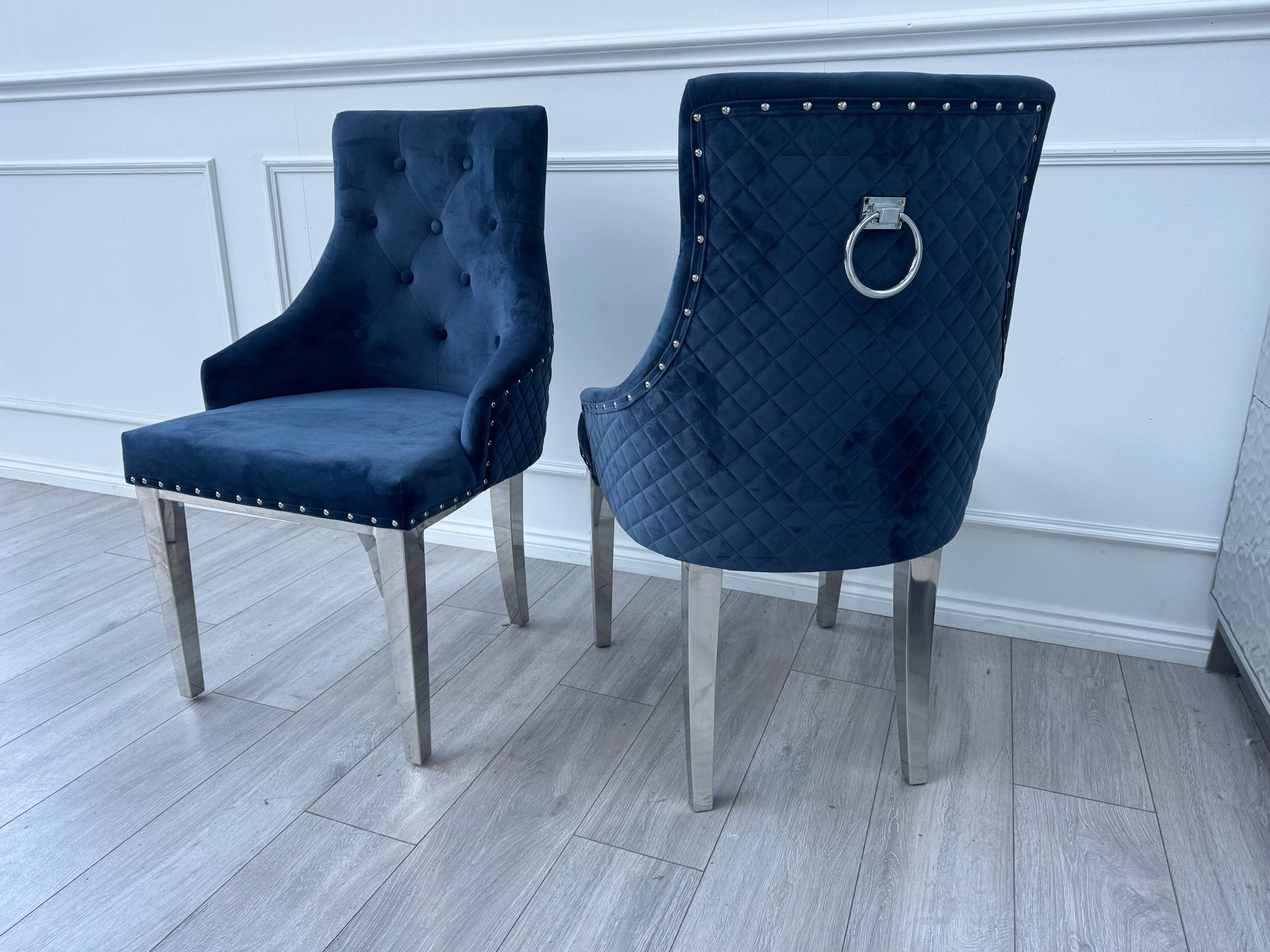 Dolce Pair of 2 Plush Dining Chairs Navy