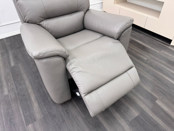 La Z Boy Parker Grey Leather Power Recliner Fabric Armchair