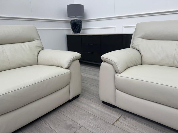 Off White Leather 3 & 3 Seater Static Sofa Set