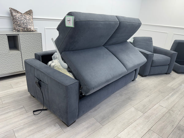 Sonno Electric 3 Seater Sofa Bed + 2x Armchairs Sofa Set Charcoal Grey + footstool