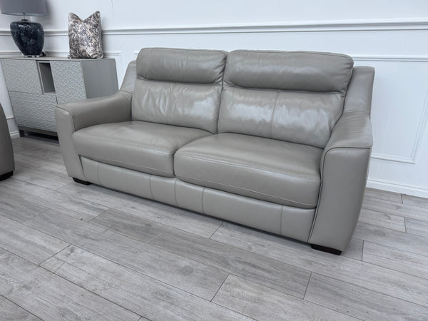 FURNITURE VILLAGE Light Taupe/Grey Genuine Leather Static 3 + 3 Seater Sofa Set