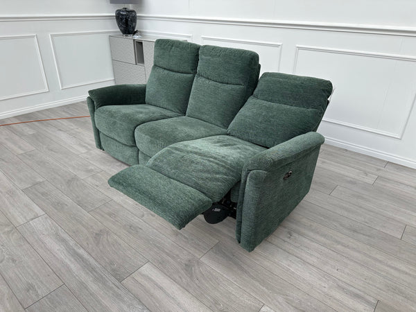 FURNITURE VILLAGE Piccolo Moss Green Fabric Power Recliner 3 Seater Sofa