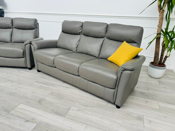 Piccolo Sleet Grey 3+3 Seater Sofa Set Static Genuine Leather