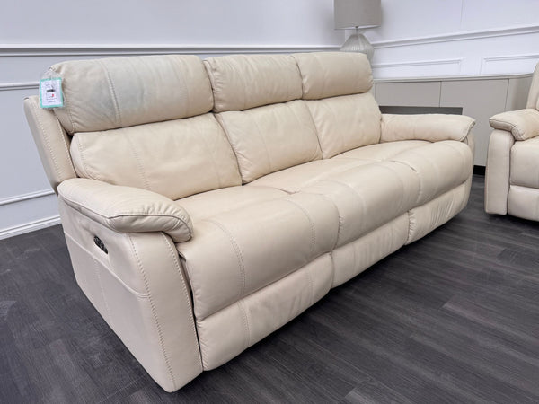 Komodo Relax Station 3 & 2 Seater Cream Leather Power Recliner Headrest Sofa Set