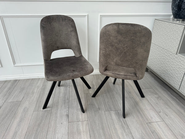 Enterprise Pair of 2 Brown Velvet Swivel Dining Chairs