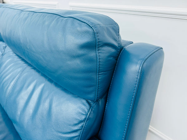 Missouri Navy Blue Leather Static 3 Seater Sofa
