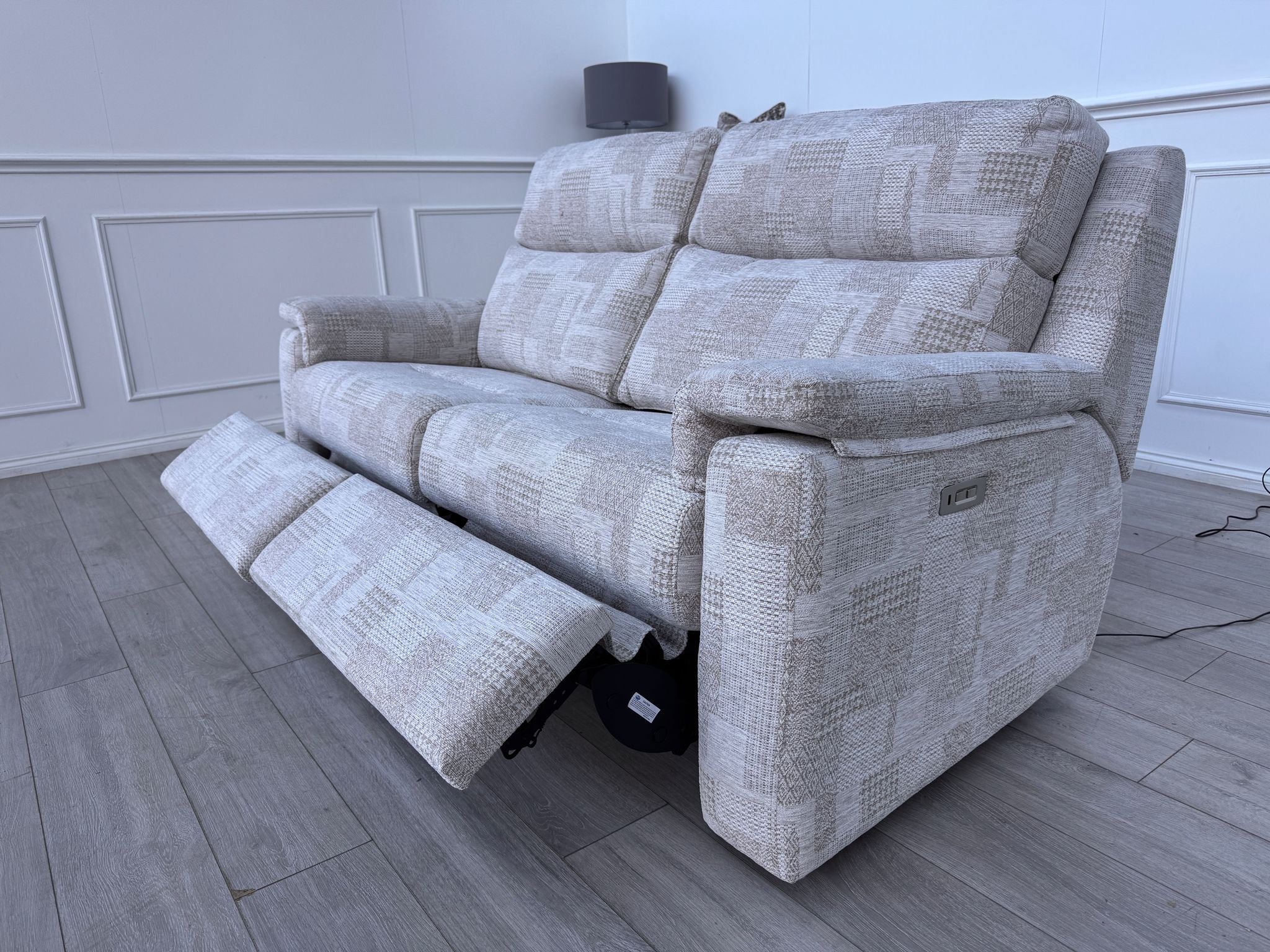 G Plan Thornbury 3 Seater Sofa Patterned Beige Fabric Power Recliner