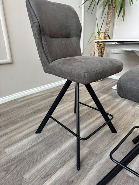 Loki Swivel Bar Stool Grey Charcoal Fabric Swivel Stylish Aesthetic Kitchen Chairs
