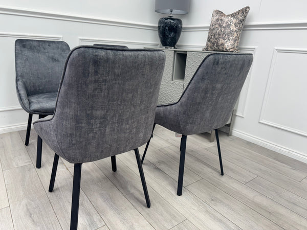 Veja Grey Velvet Set Swivel Dining Chairs