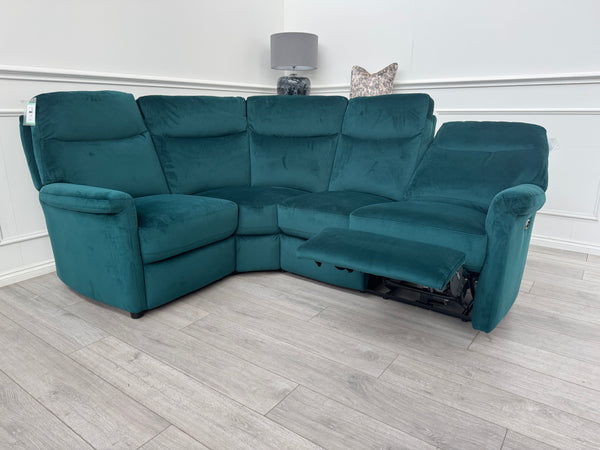 Lillie 1 x Power Reclining Corner Sofa In Lake Green Velvet