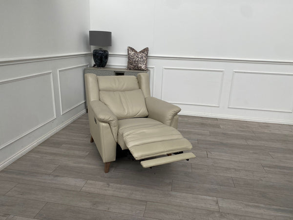 Cream/Ivory Leather Power Recliner Armchair