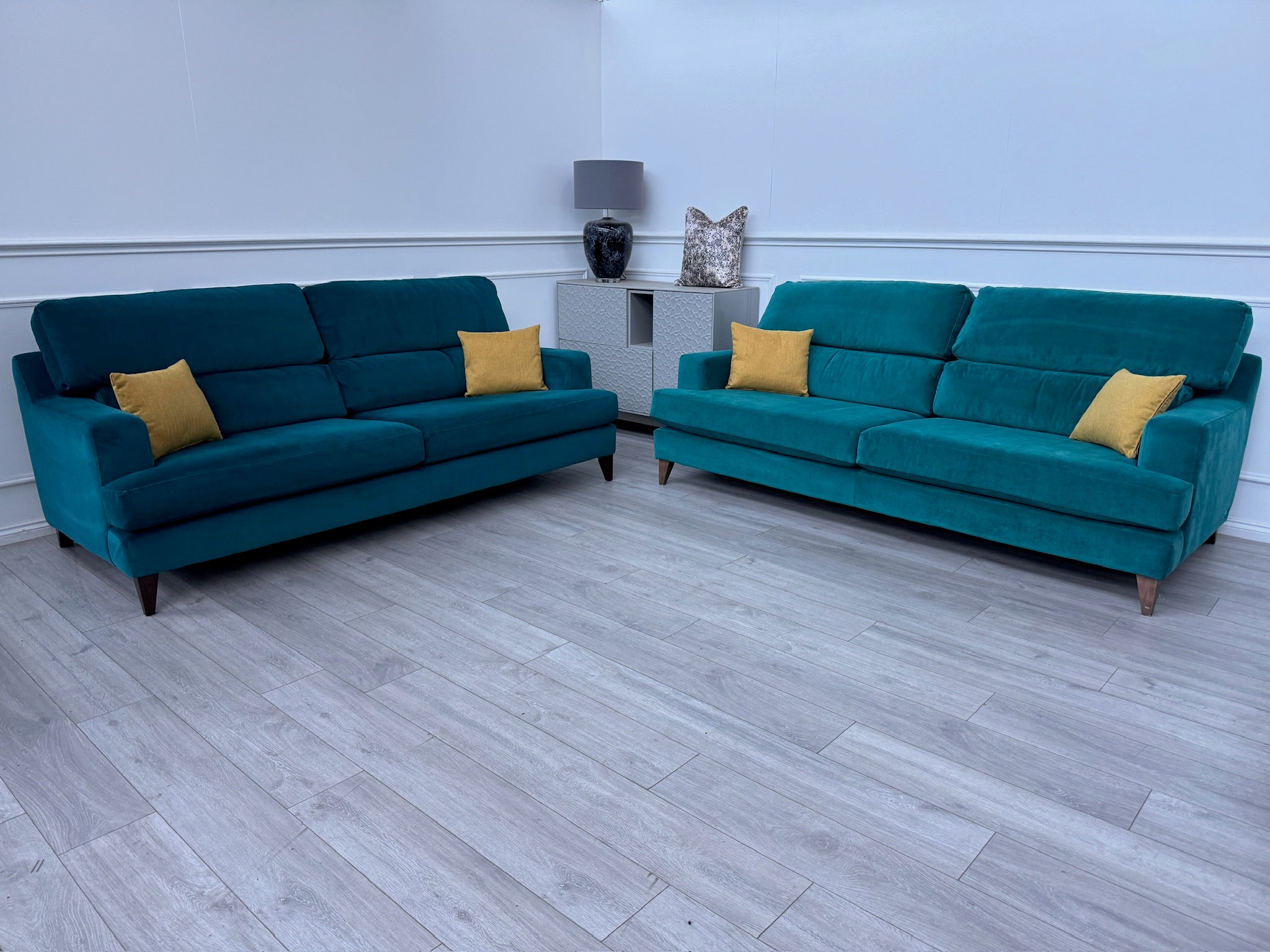 Lounge Co Romilly 4+4 Seater Sofas Teal Velvet Fabric