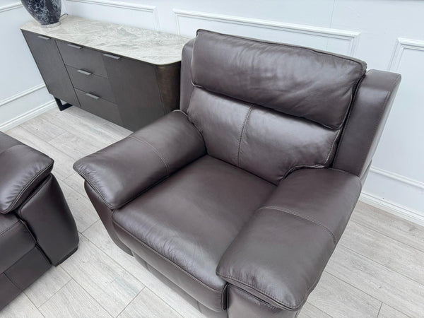 Brown Leather 3 Seater & Armchair Power Recliner Sofa Set