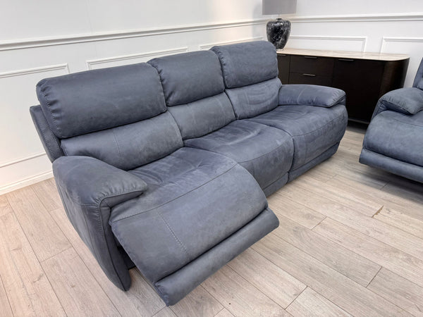 Link Saddle Fabric Blue 3 Seater & Armchair Power Recliner Sofa Set