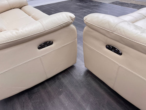 Komodo Relax Station 3 & 2 Seater Cream Leather Power Recliner Headrest Sofa Set