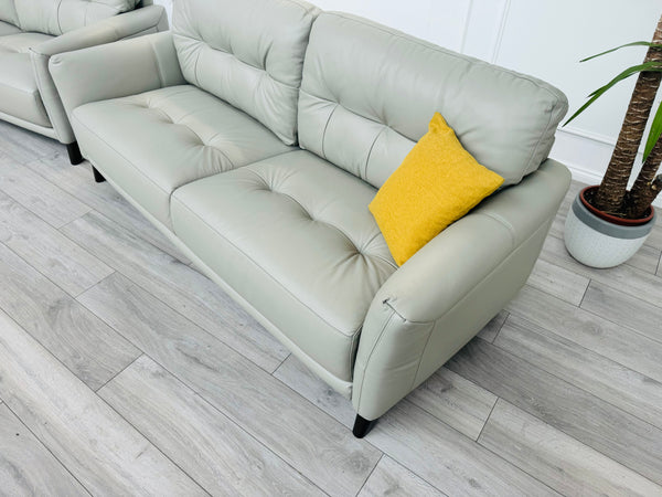 Uno 3+3 Seater Sofas Set in Light Grey Leather