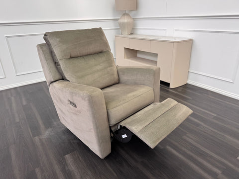Parker Knoll Chicago Green Velvet Power Recliner Armchair Headrest & Lumbar