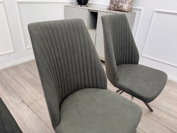 Grigio set of 6 Grey Swivel Suede Dining Chairs