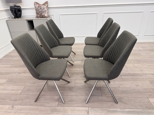 Grigio set of 6 Grey Swivel Suede Dining Chairs