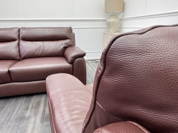 Brown Leather 3 & 2 Seater & Armchair Static Sofa Set